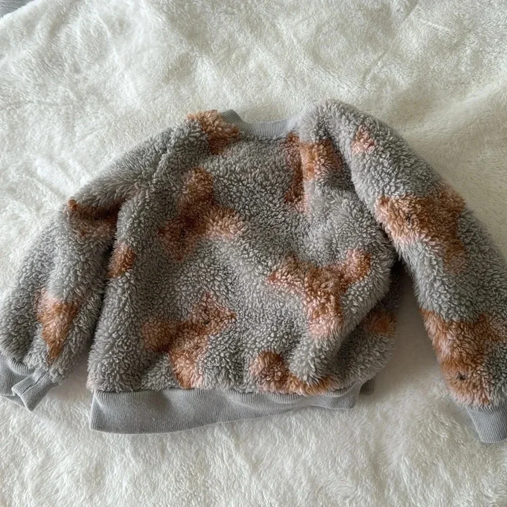 Baby gap gray Sherpa fleece teddy bear print set size 6-12 months